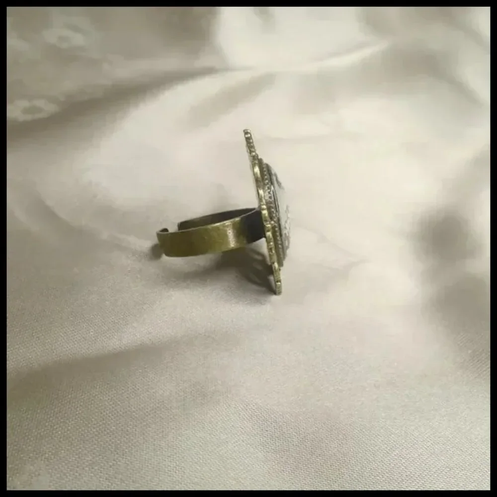 Statement Ring with Dried Flowers, Fun Cottagecore Style One of a Kind OOAK - Picture 7 of 10